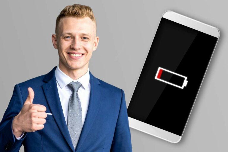 batteria scarica smartphone uomo gesto ok
